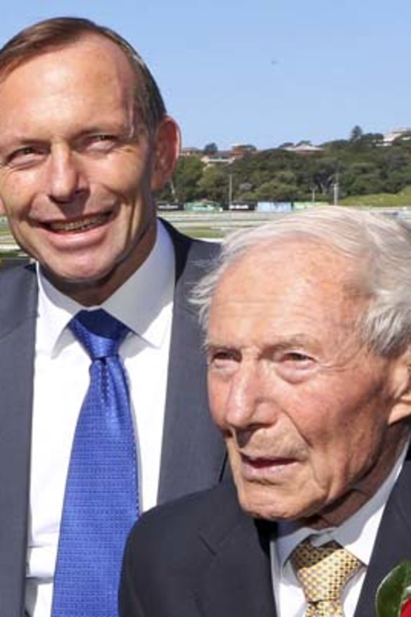 Day out: Tony Abbott with his father Richard at Randwick.