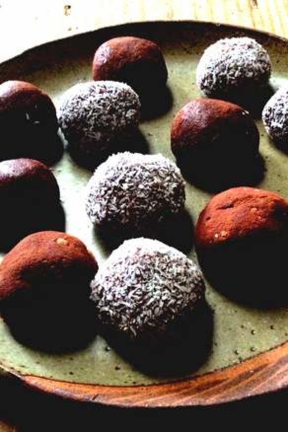 Raw hemp-seed chocolate fudge balls.