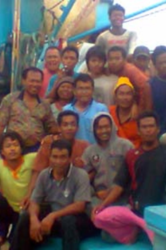 The Indonesian fishing crew on board the boat that rescued Habib Ullah.