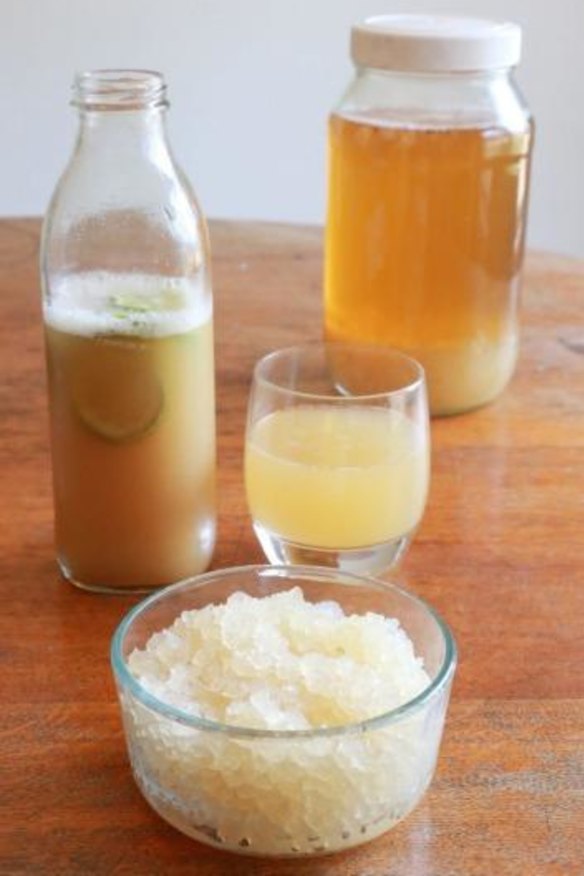 Culture club: Home-made fermented ginger and lime water kefir made from kefir grains.