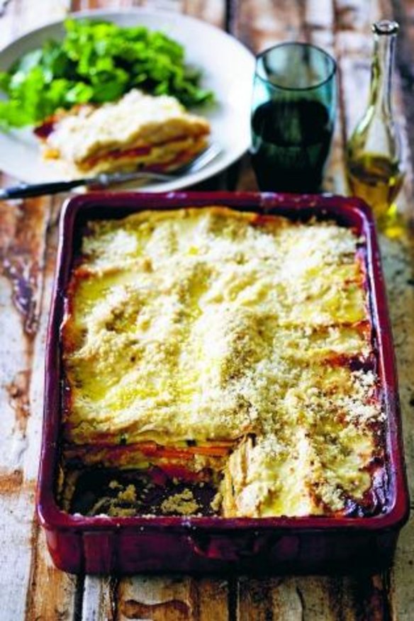 A vegetarian lasagne of cauliflower, celeriac and pumpkin.