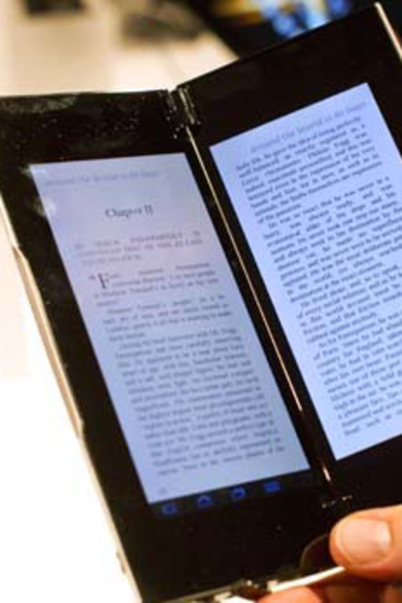 Reading a book on the foldable Sony Tablet P.