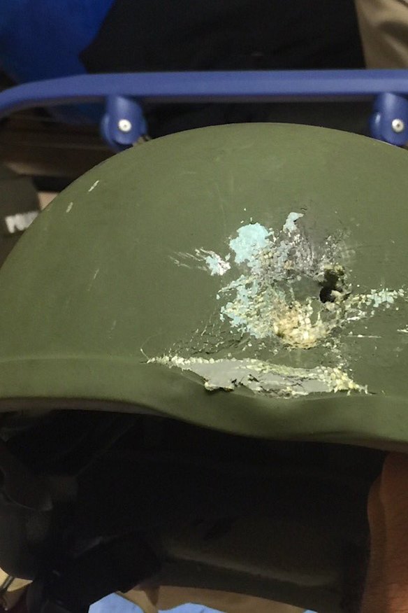 The helmet an officer in Orlando police department was wearing when responding to the shooting.