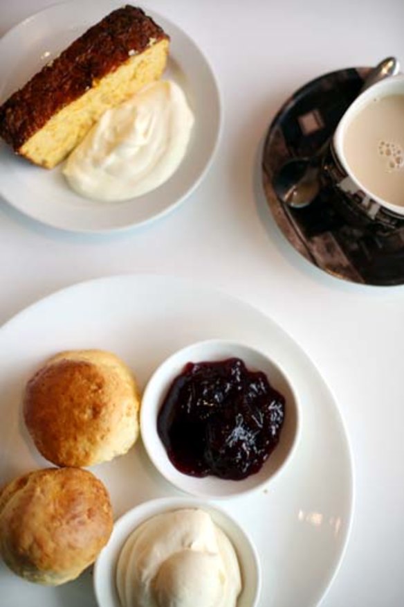 Deliciously affordable: A pair of fresh scones, jam and whipped cream, with a pot of tea for $6.