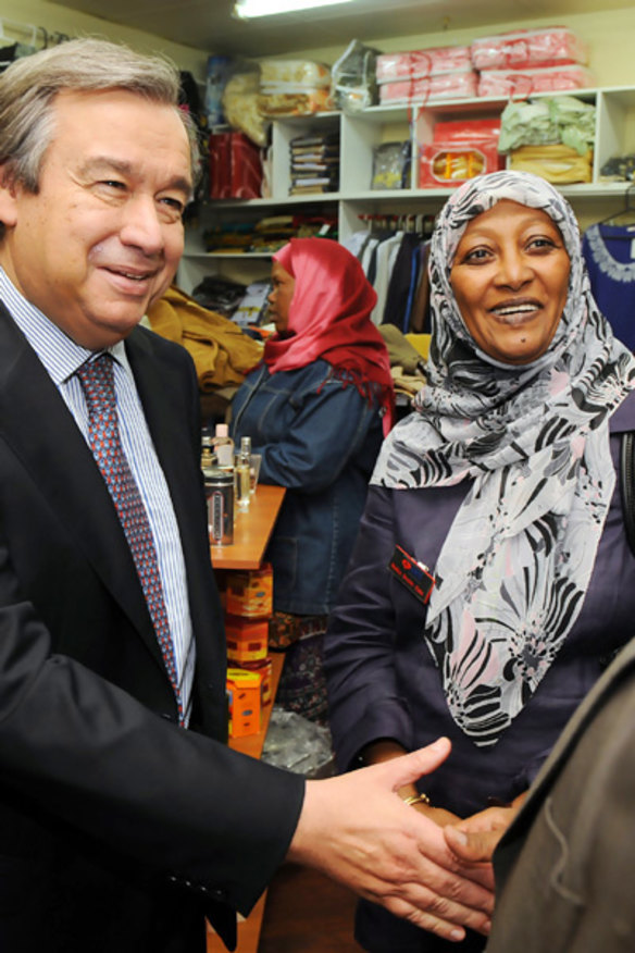 UN High Commissioner for Refugees Antonio Guterres greets immigrants in Footscray.