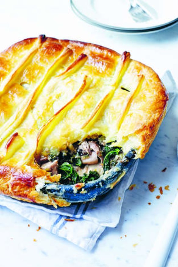 Easy as pie: Chicken, mushroom and kale pie.