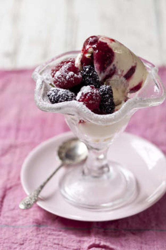 Vanilla boysenberry ripple ice cream.