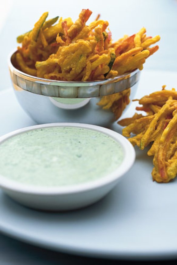 Dip these fritters into coriander raita.