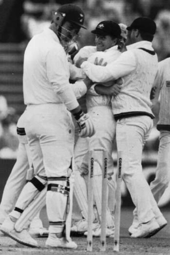 Mike Gatting after being bowled by Australia's Shane Warne in the first test.