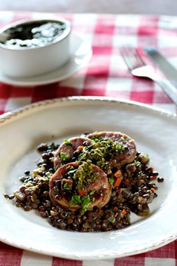 Cotechino with lentils...Men will put up with lentils in order to eat large, fatty pork sausage.