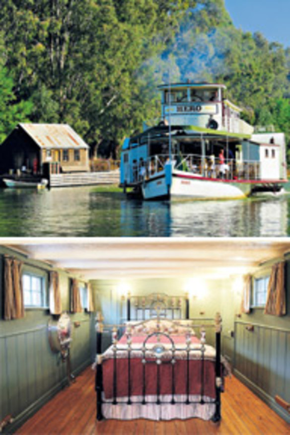 Rivers run ... (from top) Hero, built in 1871 and relaunched in 2000 in Echuca, is now a bed and breakfast; the cabins have stayed true to the fashions of the 1800s.