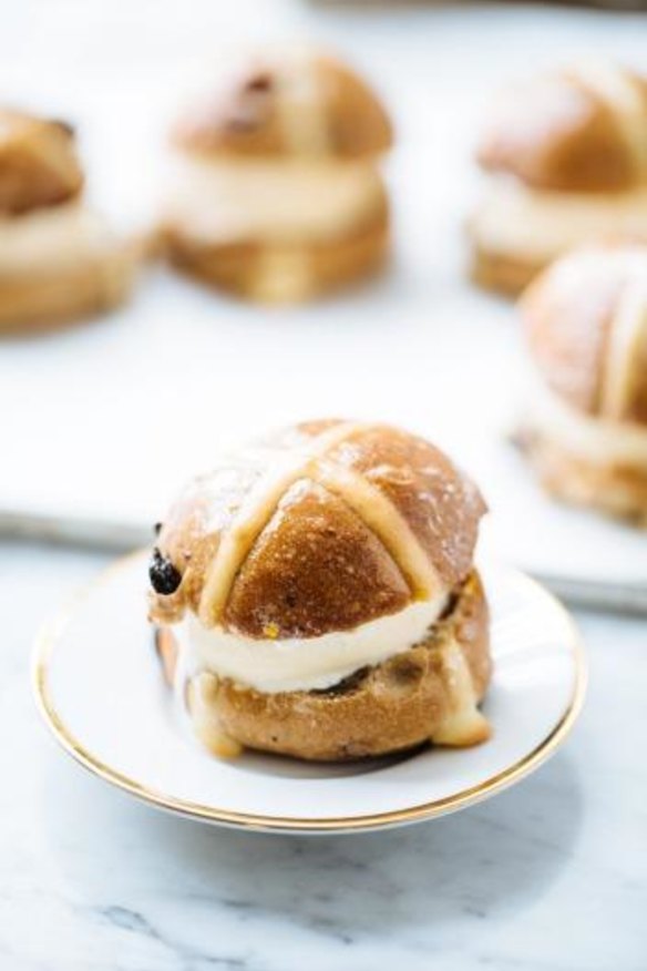 Hot cross bun ice-cream sandwiches.