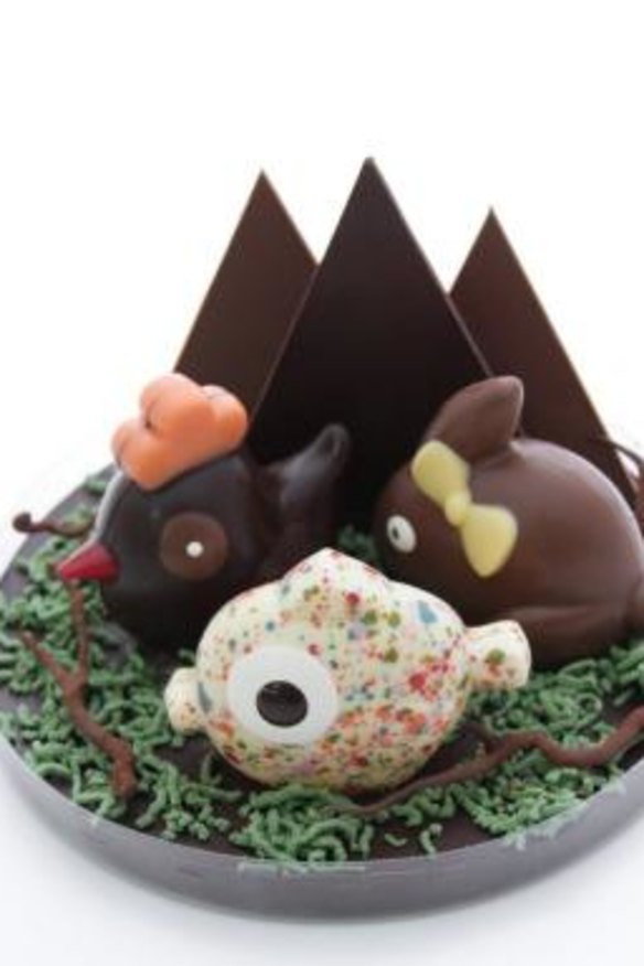 Zumbo's chocolate chicken, rabbit and fish Easter diorama.