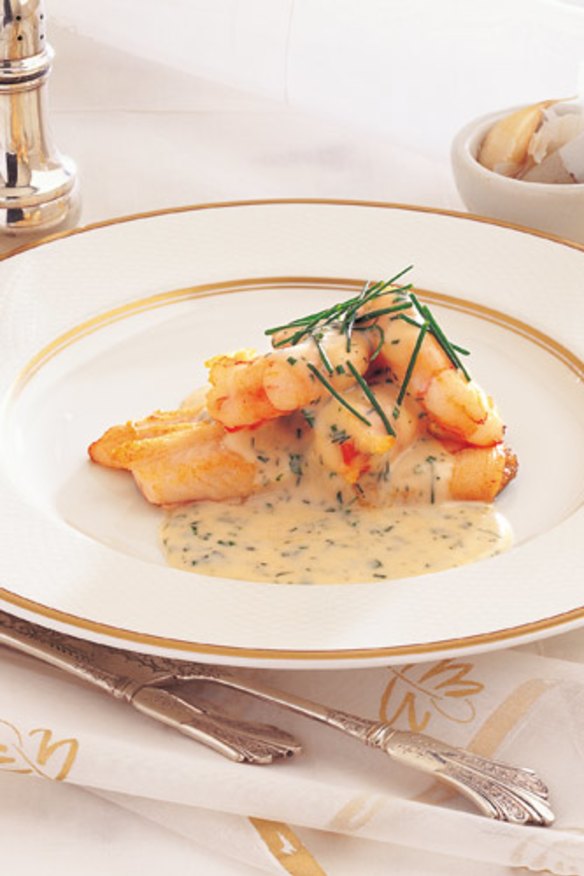 John dory with prawns and creamy dill sauce
