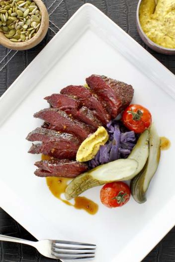 Hedonistic yet healthy: O Bar and Dining's Hot spiced pastrami with smoked tomatoes, pickles, and mustard.