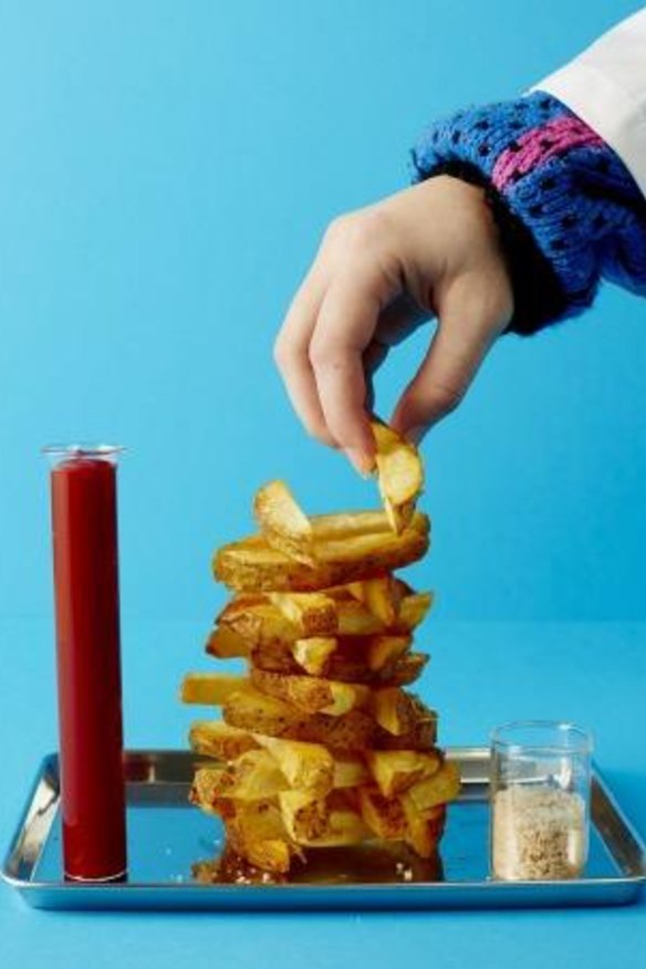 Hand-cut chips with some tomato ketchup.