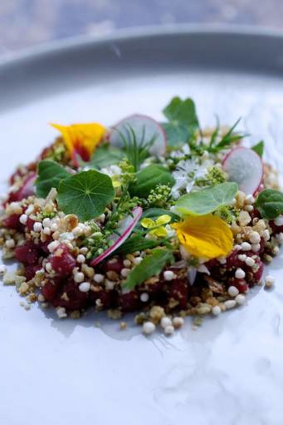 Chef Aaron Teece's wallaby and wild weeds such as warrigal greens and fennel flowers.