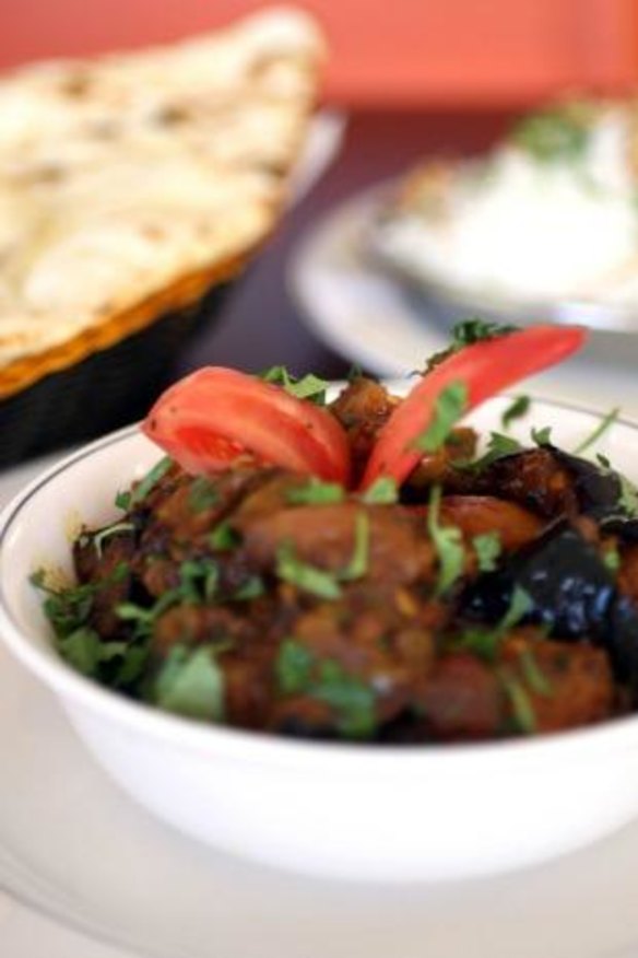 A potato and eggplant curry at Taj Indian Sweets in Harris Park.