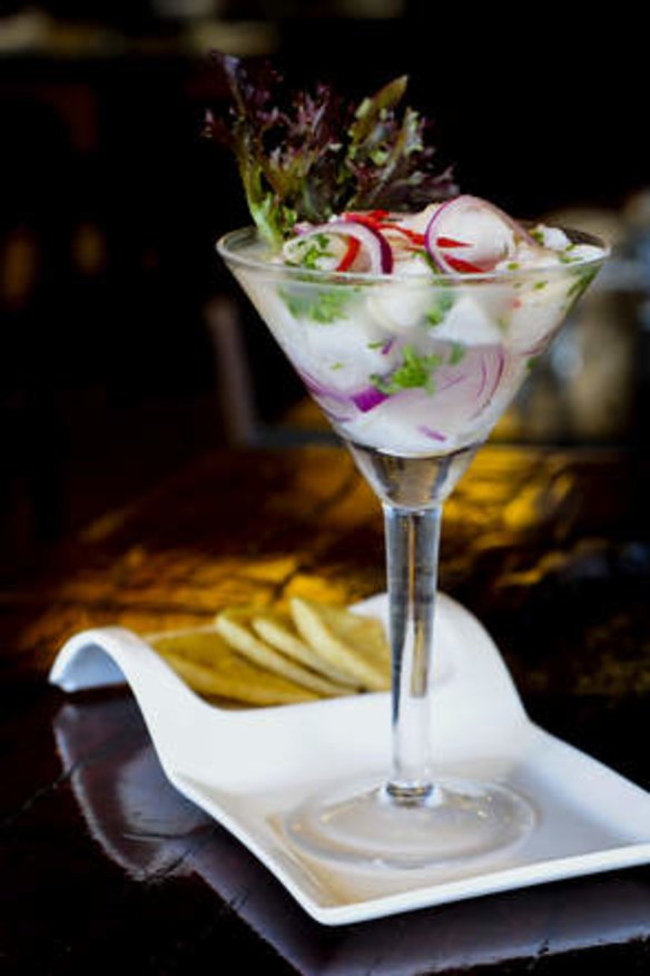 Ceviche is served in a martini glass.