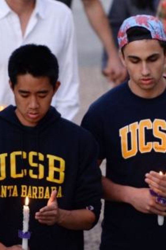 Students gather for a candlelight vigil on the University of California Santa Barbara campus.