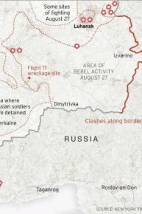 A map of the battle zones where Ukrainian troops are facing Russian and separatist forces.