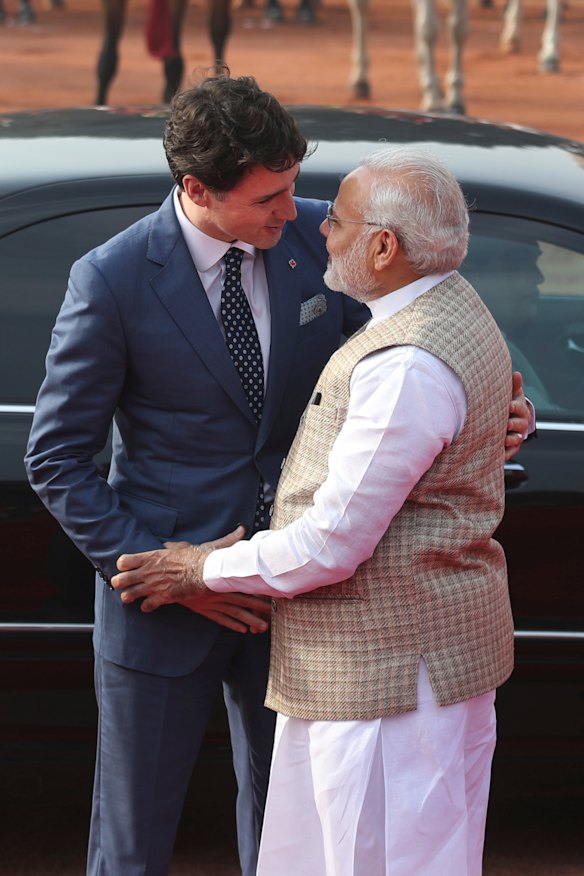 Indian Prime Minister Narendra Modi with Canadian Prime Minister Justin Trudeau.