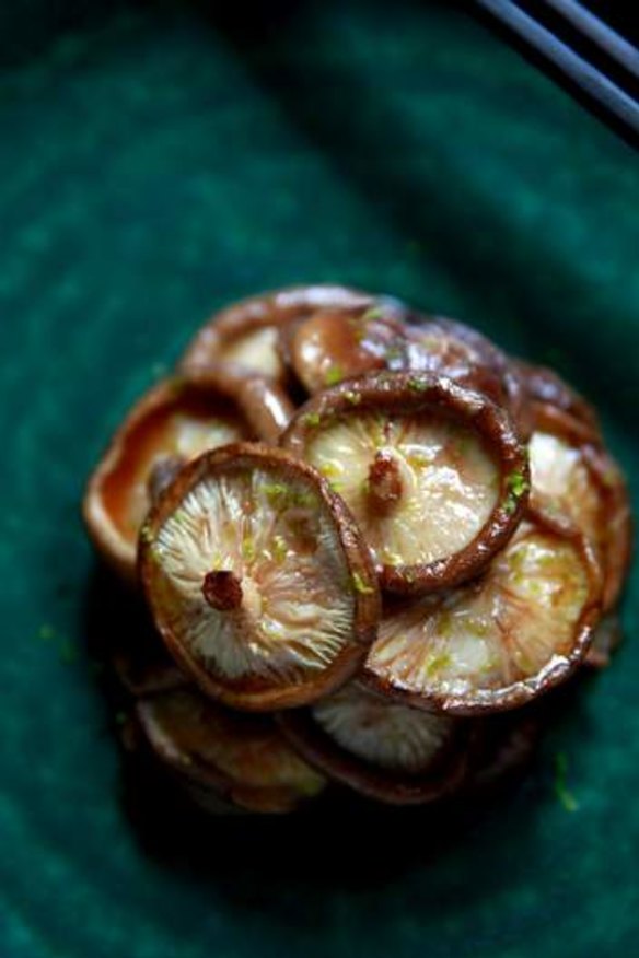 Start with the vegetables: Mushroom yakitori.