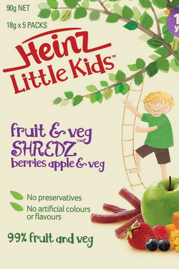 Screenshot showing a box of Heinz Little Kids Fruit and Veg Shredz