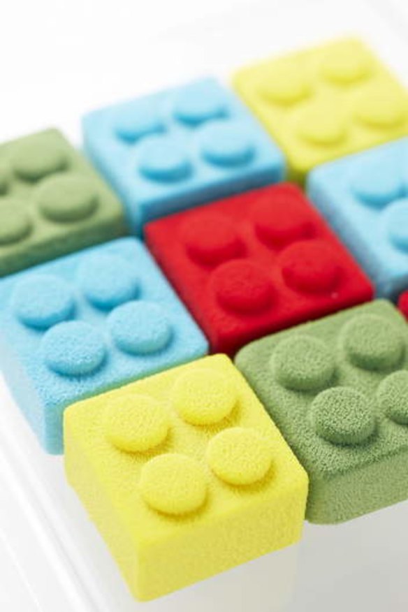 The "Lego cake" from Burch & Purchese Sweet Studio in Melbourne is made from mousse, jelly and sponge cake.