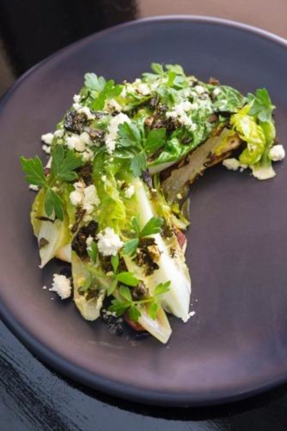 Line-caught squid, roast gem lettuce, fried wakame, sea parsley and basil at Gauge.