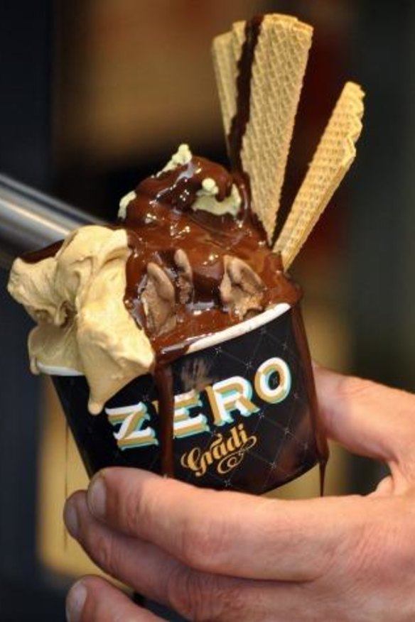 Mouthwatering: Chocolate-drizzled gelato at Zero Gradi.