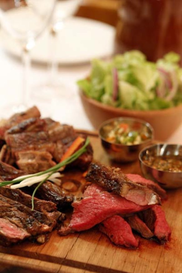 The one dish you must try ... Parillada of lomo (sirloin), matambre (thin skirt steak), costilla (ribs) with chimichurri and cress salad, for two, $61.