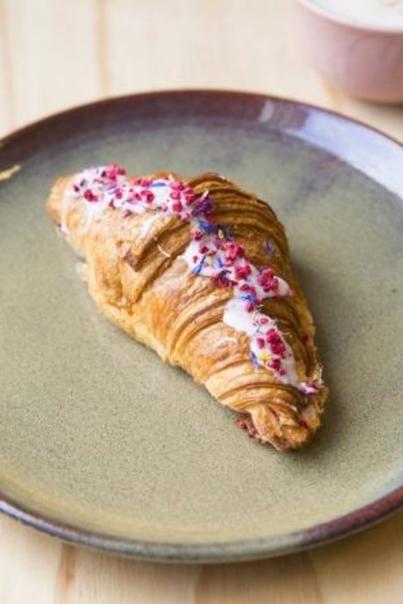 A Middle Eastern-inspired Ispahan croissant with rose and raspberry. 