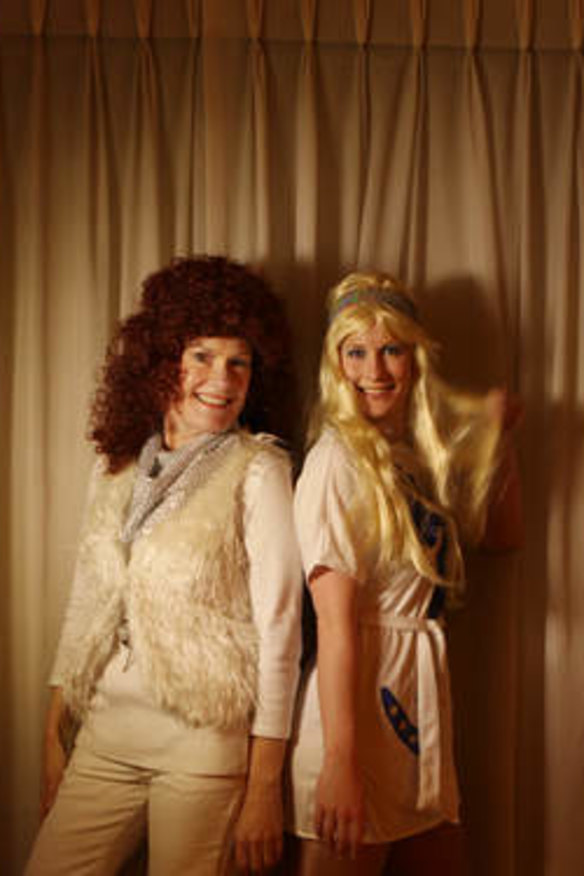 Super Troupers: Meghan Black, right, and mum Jeanette, rehearse their moves as Agnetha and Frida.
