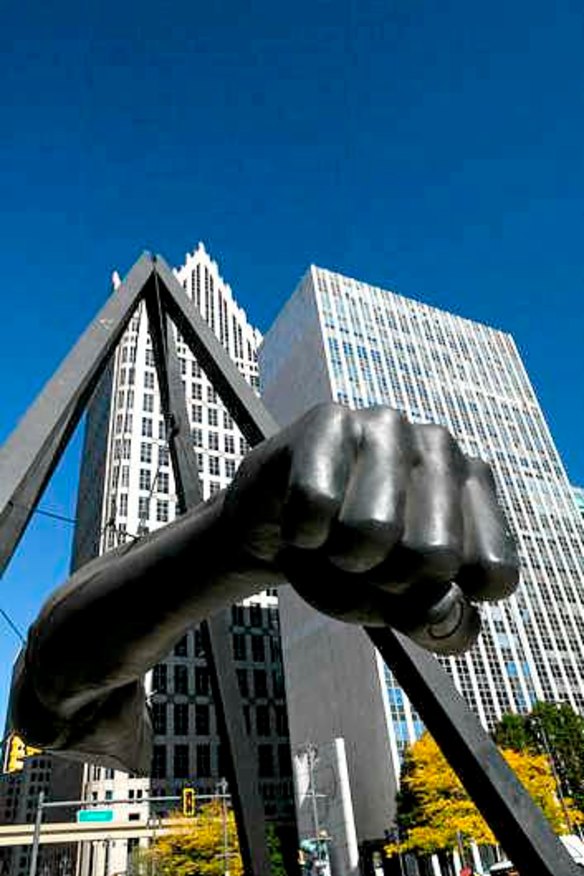 Black Fist Monument to Boxer Joe Lewis, Detroit, Michigan.