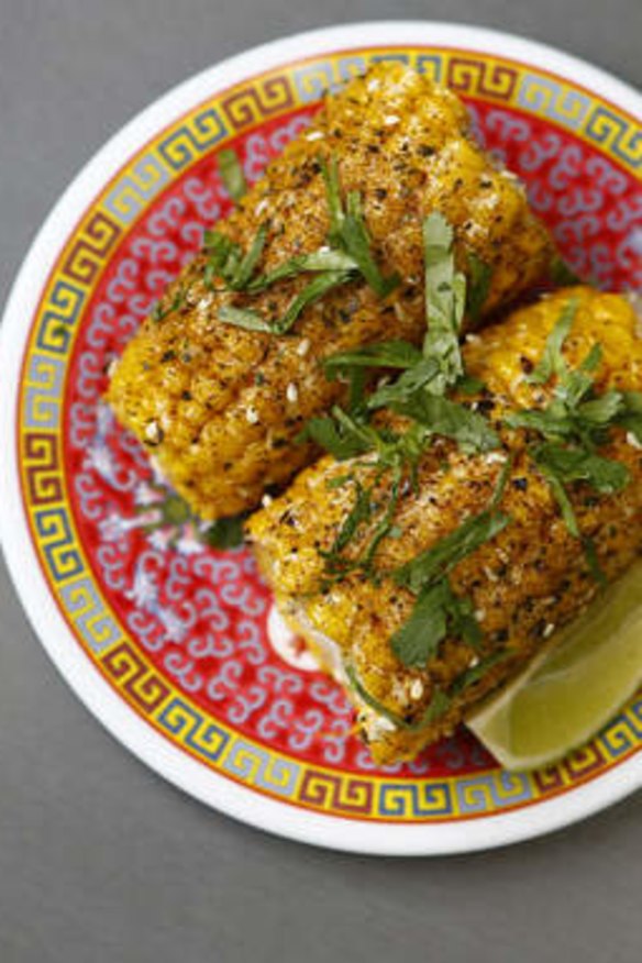 Corn cobs rubbed with chipotle.