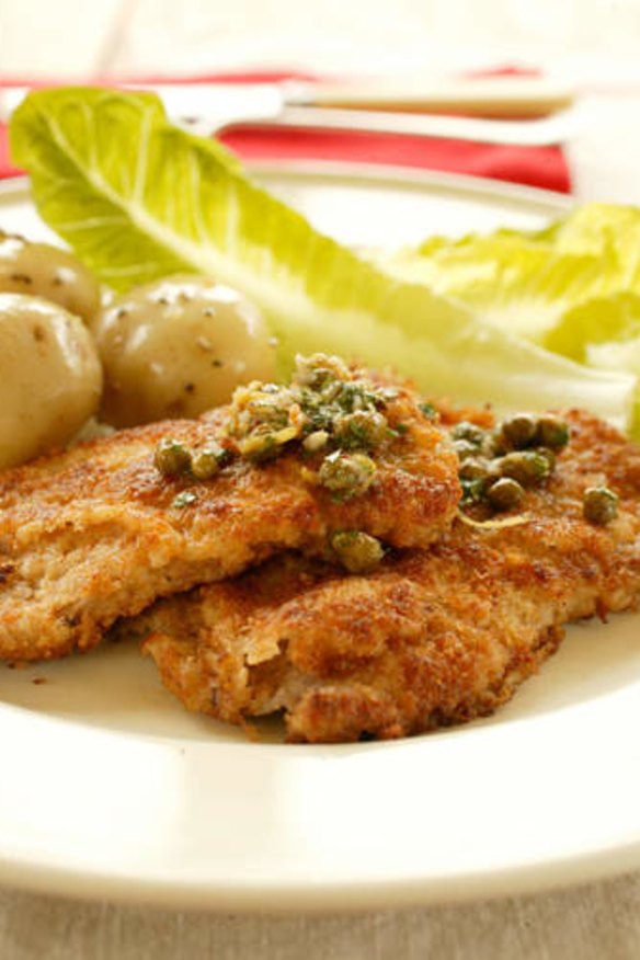 Veal schnitzel with caper and parsley sauce