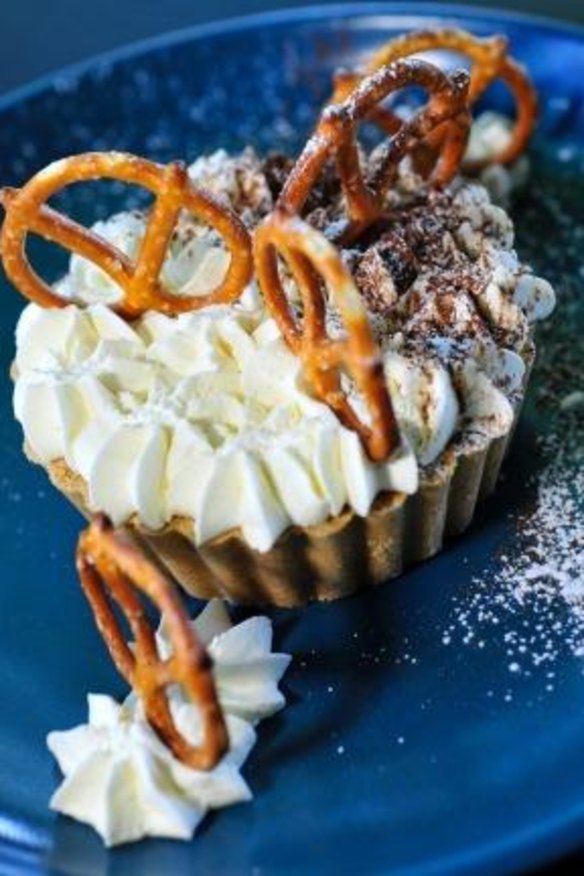 Pretzel-topped banoffee pie.