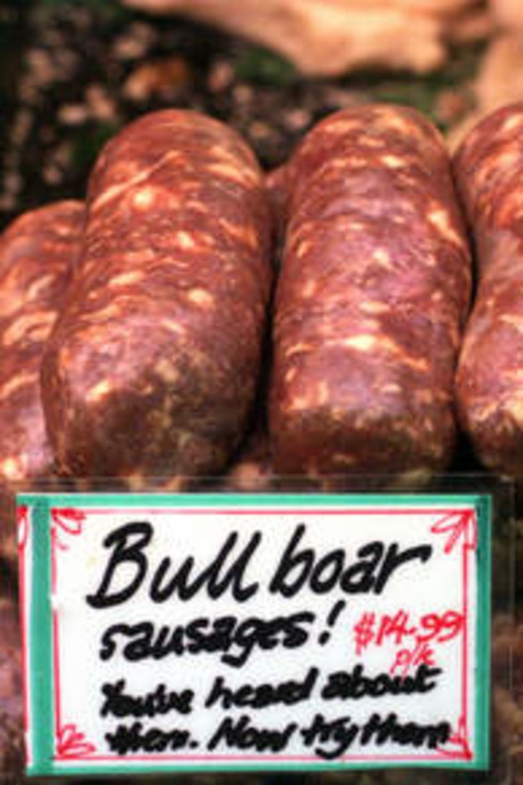 Bull-boar sausages are made from beef and pork infused with garlic, red wine and sweet spice.