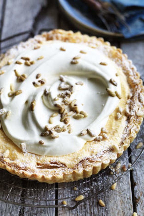 Neil Perry's sweet pumpkin tart with pine nuts.
