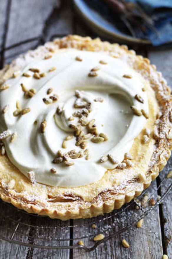 Neil Perry's sweet pumpkin tart with pine nuts.