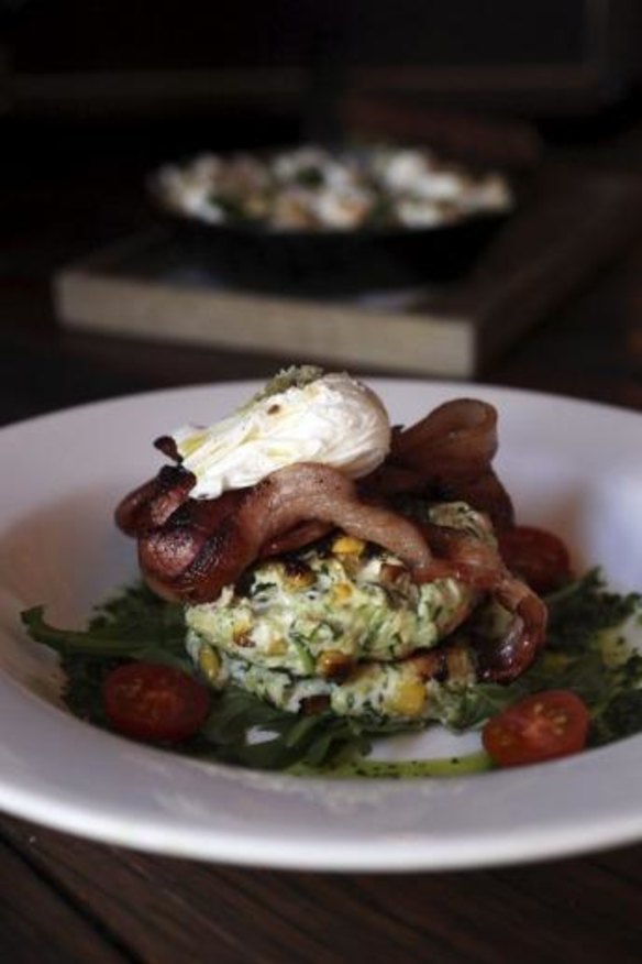 Zucchini, corn and ricotta fritters.