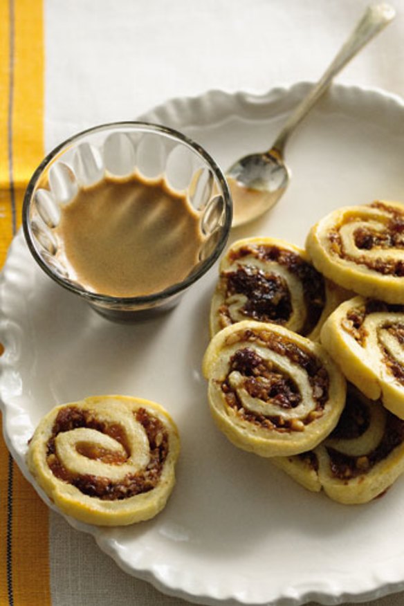 Roll up, roll up: Coffee, fruit and nut spirals.