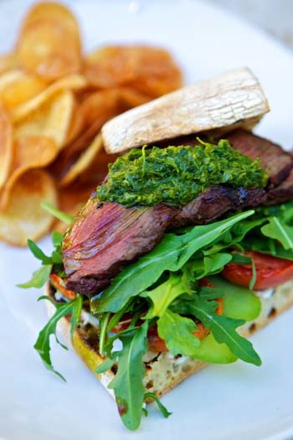 The one dish you must try ... steak sandwich with goat's curd, fresh cucumber, roast tomato and salsa verde with homemade crisps. $17