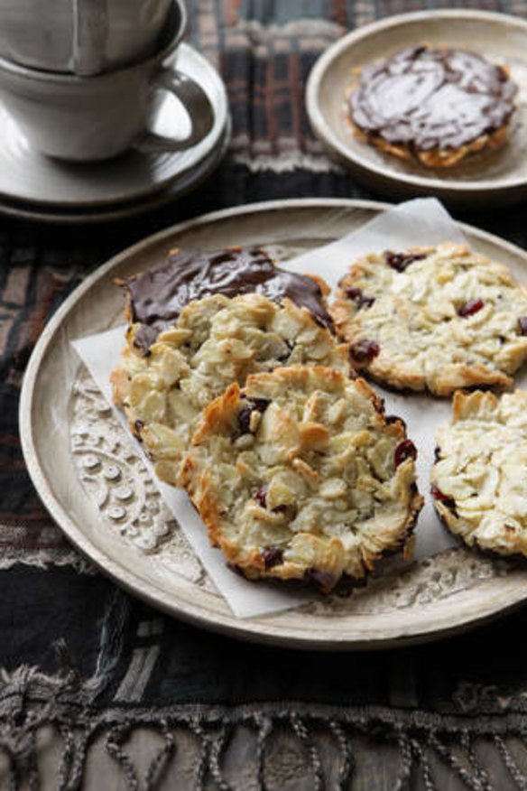 Almond, cranberry and coconut Florentines.