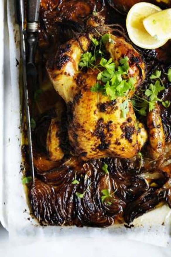 Put your oven to work: Slow-roasted chicken with anchovy, lemon and capers.