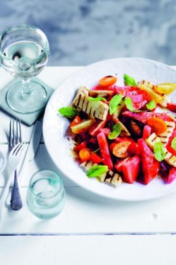 Grilled haloumi and watermelon salad.