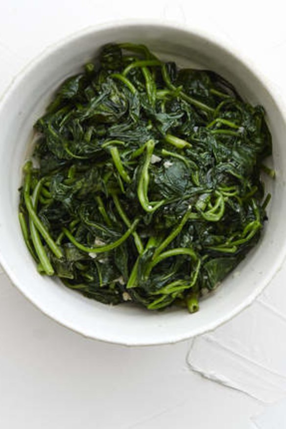 Nutritious side dish: Stir-fried water spinach.