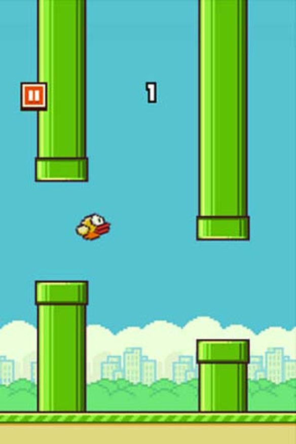 A screenshot from Flappy Bird.