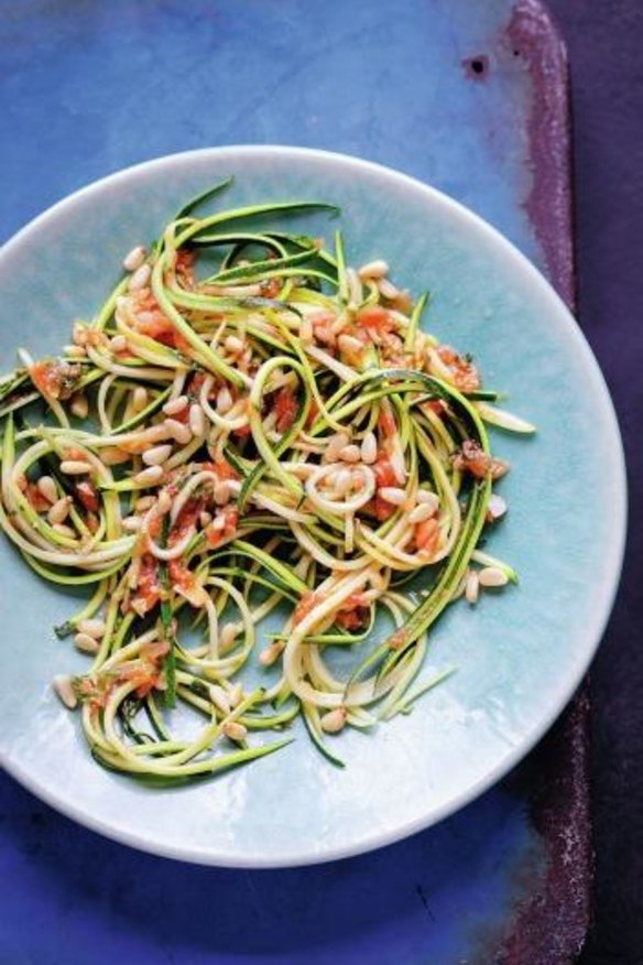 Tomato pesto with zucchini spaghetti. The Detox Kitchen Bible, by Lily Simpson and Rob Hobson, published by Bloomsbury.$49.99.